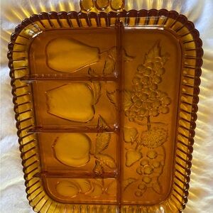 Amber Glass Divided Serving Tray